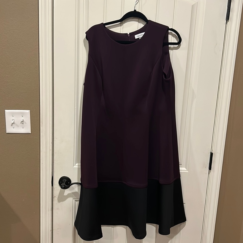 Calvin Klein eggplant and black color block fit & flare scuba dress 16W